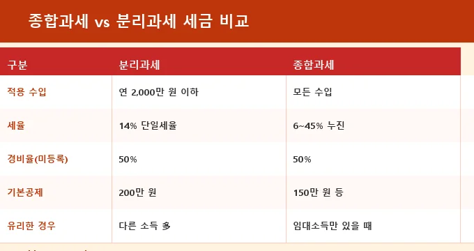 다가구 임대수입 종합소득세 종합과세 분리과세 비교