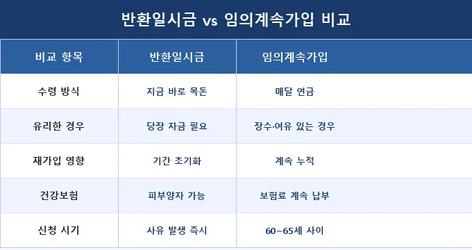 국민연금 반환일시금 신청 조건 비교 분석